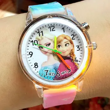 Dondurulmuş Prenses Elsa çocuk karikatür saatler örümcek adam renkli ışık kaynağı erkek izle kız çocuklar parti hediyelik saat Kol saati