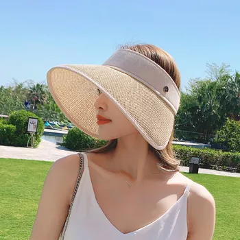 Yeni Kadın Balıkçı Şapka Boş Üst 14CM Büyük Ağız güneş şapkası Katlanabilir Taşınabilir Roll-up plaj şapkası Yaz Rahat hasır şapka Siperliği Kap