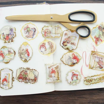 28 adet Altın Çerçeve Peri Masalı Küçük Kırmızı Başlıklı kız Tarzı Etiket Scrapbooking DIY Hediye ambalaj etiketi Dekorasyon Etiketi