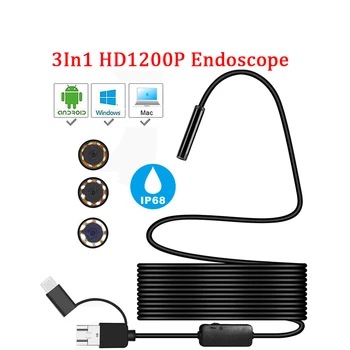 Mini Kamera 1200 P WiFi 2/5/10 M Sert Esnek Tüp MircoUSB TİPİ-C Borescope Video Muayene İçin İphone / Android Araba Endoskop