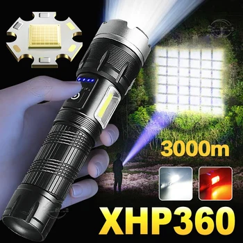 XHP360 Yüksek Güç LED el fenerleri 5000000LM taktik flaş ışığı şarj edilebilir kamp meşale ışık güçlü uzun menzilli el feneri