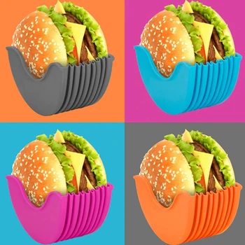 Silikon Burger Tutucular Kullanımlık Sandviç Tutucu Kutusu Sığır Basın Patty Kalıp Hamburger Topuz Kabuk Mutfak Aracı BPA İçermeyen Bulaşık Makinesi