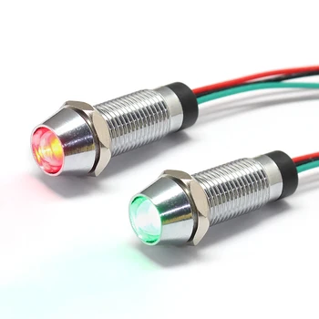 FİLM 8mm Metal sinyal lambası gösterge ışığı kırmızı yeşil çift renk beyaz 12V Led 20cm kablo ile