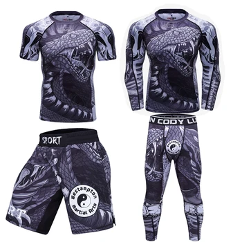 Mma rashguard Jiu jitsu gi T-shirt Şort Erkekler boks formaları Seti Bjj Kickboks Muay Thai Uzun Kollu pantolon 3D Baskı Spor Takım Elbise