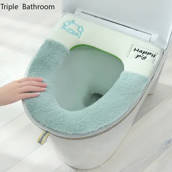 Yumuşak Kış Peluş tuvalet paspası Sıcak Tutmak Su Geçirmez Evrensel Macun Tipi Fermuarlı Tuvalet klozet kapağı Banyo Aksesuarları