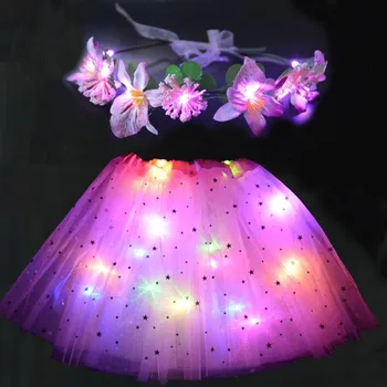 Kız kadın çiçek peri ışıkları yıldız Tutu Led etek Glow kafa çelenk parti hediye düğün doğum günü kostüm noel Navidad