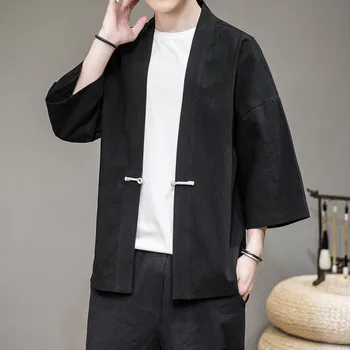 Erkekler Pamuk Keten Kimono Kıyafeti Japon Geleneksel günlük ceketler Giyim erkek Kimono Hırka Klasik 2021 Yaz Streetwear
