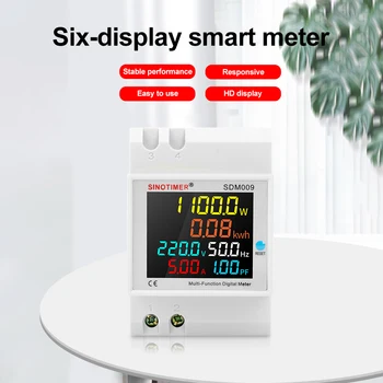 SDM009 Raylı Tek fazlı dijital ekran Gerilim Akım Frekans Güç Faktörü Elektrik Çok fonksiyonlu Ölçüm Cihazı
