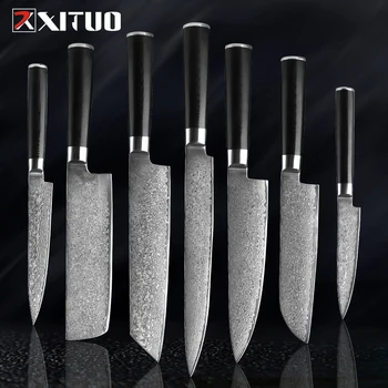 XITUO Şam Mutfak Bıçakları Seti Japonya VG10 şef bıçağı Sankotu Cleaver Kemik Bıçaklar Programı Kiritsuke Soyma Bıçağı Pişirme Araçları