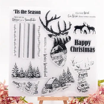 Noel Kış Ren Geyiği Temizle Pullar Şeffaf Mühür 20. 5x20. 5cm Silikon Conta TPR Cadılar Bayramı Rulo pullar DIY Scrapbooking