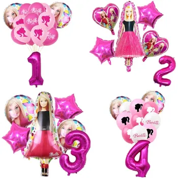 Pembe Barbi Alüminyum Balon Kız Düğün Doğum Günü Partisi Helyum Globos Dekor Bebek Duş Barbi Bebek Numarası Folyo Balon Oyuncak Kaynağı