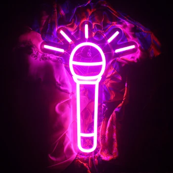 Ineonlife Neon Burcu LED mikrofon tasarım Pembe Gece lambaları USB Anahtarı duvar sanatı asılı ışık Dükkanı ev odası şarkı müzik Dekor