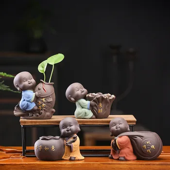 Çay seti aksesuarları seramik Çay evcil dekorasyon küçük Buda heykeli keşiş bebek masaüstü saksı topraksız bitki dekorasyon