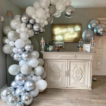 102 Adet Beyaz Gri Gümüş Balonlar Kemer Doğum Günü Süslemeleri Balon Garland Çocuklar için Bebek Duş Düğün Parti Dekor Malzemeleri
