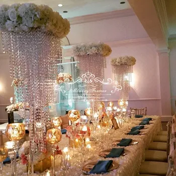 Gümüş Düğün Masa çiçek Standı Dekorasyon Centerpieces Akrilik Boncuk Tellerinin Evlilik Parti Geçit Koridor Dekor