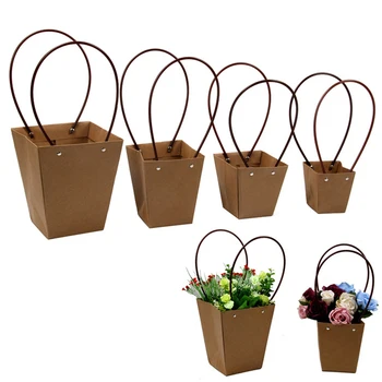 Çiçekler Taşıma Çantası Dikdörtgen Kraft Kağıt Torbalar PVC Çiçek kollu kutu Su Geçirmez Buket Çiçekçi Gül Parti Dekorasyon