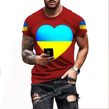 Erkek / kadın kalp desen Ukrayna Bayrağı T-Shirt Mektup Ukrayna Baskı Tee Gömlek yaz Tshirt