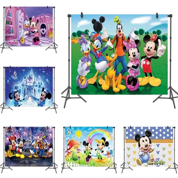 Karikatür Minnie Mickey Mouse Fotoğrafçılık Arka Plan Dekorasyon Vinil Kumaş Parti Arka Planında Çocuklar İçin Doğum Günü Partisi Malzemeleri