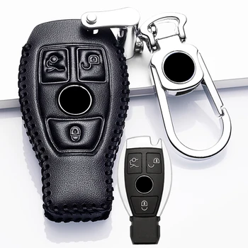 Deri Anahtar kapak Benz İçin 2 & 3 Düğme Akıllı Araba Anahtarı Durum İçin Mercedes Benz Aksesuarları W203 W210 W211 W124 Anahtarlıklar Anahtarlık