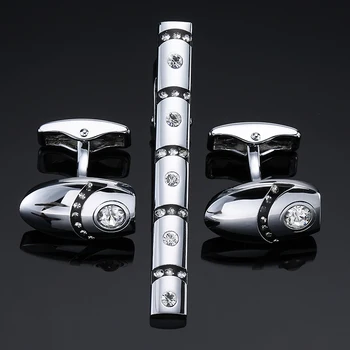 yuvarlak kristal Kol Düğmeleri ve Kravat Klip Erkekler Fransız Gömlek kol düğmesi erkek takı için gümüş Kaplama Metal Kravat kravat iğnesi Toka Hediye