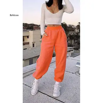 Kadın Moda Düz Renk spor pantolon Tüm Maç Tatlı ve Güzel Sıcak Rahat Cep Yüksek Bel Rahat Ev Tekstili Sweatpants