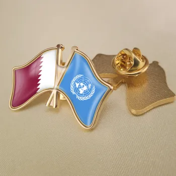 Birleşmiş Milletler ve Katar Çapraz Çift Dostluk Bayrakları Broş Rozetleri Yaka İğneler