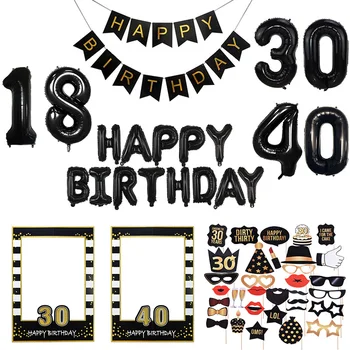 18 30 40 50 60th Doğum Günü Partisi Fotoğraf Sahne Siyah Altın fotoğraf kabini Sahne Yetişkin Mutlu Doğum Günü Balonlar Parti Dekor Malzemeleri