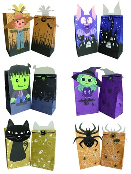 12 pcs Mutlu Cadılar Bayramı Şeker Çanta Hediye Çerez Çanta Bisküvi Aperatif Kağıt Ambalaj Çanta İle 3D Kart Cadılar Bayramı Parti dekorasyon