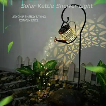 Güneş enerjisi açık ışık sulama kovası LED ışıkları asılı su ısıtıcısı fener su geçirmez Metal Retro lamba veranda çim bahçe dekor