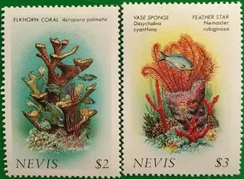 2 ADET, Nevis Posta Damgası, 1986, Mercan, Bitki Damgası, Pul Koleksiyonu, Yeni Damga, İyi Durumda Koleksiyonu, MNH