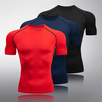 Erkek Üstleri T-Shirt Spor Gömlek Kısa Kollu Düz renk tişört Tayt Nefes vücut geliştirme giysileri erkek kas gömlek