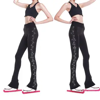 Kadın Kızların Buz Artistik patinaj Eğitim Kıyafetleri Uzun Pantolon Sıcak Tayt Pantolon Rhinestones ile Dans Yoga Pantolon Pantolon