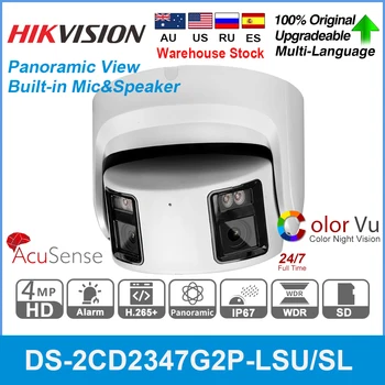Hikvision 4MP Taret DS-2CD2347G2P-LSU / SL AcuSense ColorVu Panoramik çakarlı lamba Sesli Alarm POE IP CCTV gözetim kameraları