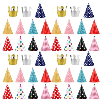 44 adet Çocuk doğum günü şapkası Koni Kağıt Kap Doğum Günü Partisi Fotoğraf Sahne Pet Köpek Şapka Kafa Bandı Çocuklar Doğum günü partisi şapkası