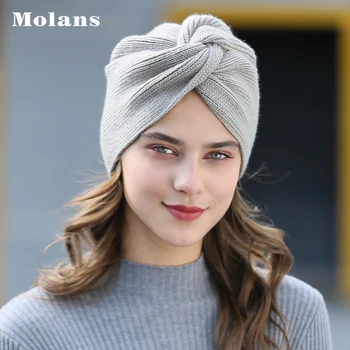 MOLANS Düğüm Bandanalar Türban Bandı 2022 Sonbahar Kış sıcak Örgü Türban Kap Katı Merkezi Çapraz Kadın Sonbahar Saç Atkı