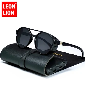 LeonLion 2022 Klasik Punk Güneş Gözlüğü Erkekler Marka Tasarımcısı Güneş Gözlüğü Erkekler Vintage Gözlük Erkekler için Punk Oculos De Sol Gafas UV400