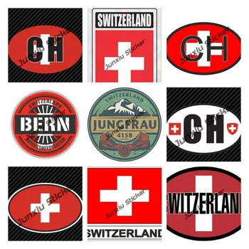Oval Dağlar İsviçre Jungfrau 4x4 Sticker Çıkartma Kalıp Kesim Vinil Yaratıcı Araba Sticker CH İsviçre Ülke Kodu Bayrağı Çıkartması
