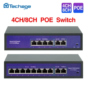 Techage 4CH 8CH 52V Ağ POE Anahtarı İle 10/100Mbps IEEE 802.3 af/at Ethernet Üzerinden IP Kamera / kablosuz erişim noktası / güvenlik kamerası Sistemi