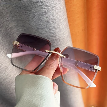 Moda Çerçevesiz Güneş Gözlüğü Vintage Marka Shades Kadınlar ıçin Kesme Lens güneş gözlüğü Retro Degrade Gözlük Toptan UV400