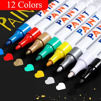 12 Renk Su Geçirmez Yağ keçeli kalem Kalemler Metal Metalik Kalem El Sanatları Malzemeleri Renkli Boyama cetvel kalemi