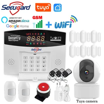 Tuya WiFi GSM Alarm Sistemi 433MHz Kablosuz Akıllı Ev Hırsız güvenlik alarmı Ev Sahibi App Kontrolü Uyumlu Alexa Google