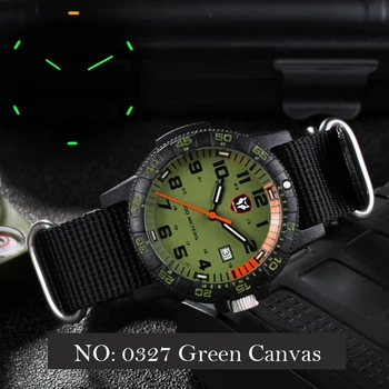 Trityum Dalış Saatler Karbon Fiber Erkekler quartz saat T25 Yeşil Ronda hareket izleme WR100M Askeri İzle reloj hombre