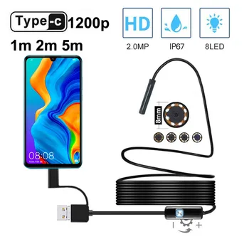 1200P Mini Kamera USB C Endoskop Yarı Sert Kablo Su Geçirmez 8mm Lens 8 Led ışık Yılan Endoskop android kamera Telefon ve PC