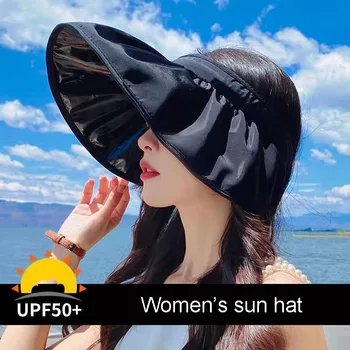 UV Koruma Yaz güneş şapkası Kadınlar için Katlanabilir Geniş kenarlı Vizör Plaj Kapaklar Üst Boş Katı Kabuk Şapka Bayan Seyahat Kap UPF 50+