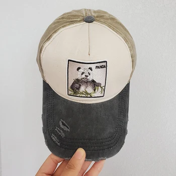 Pamuklu beyzbol şapkası erkekler kadınlar için Snapback Şapka Erkekler için Sevimli Panda Nakış Hip Hop Şapka Sıkıntılı Yaz Kap Kadın için