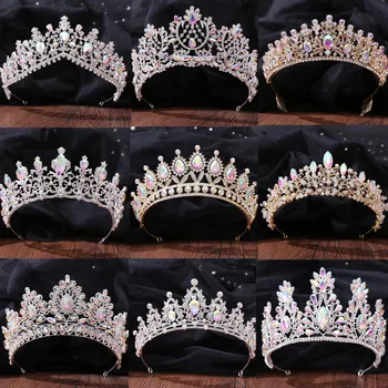DIEZI Vintage Barok AB Kristal Düğün saç aksesuarları Rhinestone gelin tacı Ve Taçlar Kadın Kızlar Prenses Kafa Takı