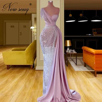 Haute Couture Pembe Boncuklu Abiye Elbiseler De Soiree Yeni Dubai Mermaid Uzun Parti Gece Düğün Balo Elbisesi 2022