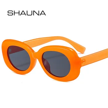 SHAUNA Retro Küçük Oval Güneş Gözlüğü Kadın Moda Jöle Turuncu Yeşil Gözlük Shades UV400 Erkekler Gri Pembe Degrade güneş gözlüğü