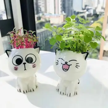 Mini Kedi Şekilli Seramik Saksı Karikatür Sevimli El Dıy Masaüstü Saksı Masa Süslemeleri Küçük Süsler Tencere