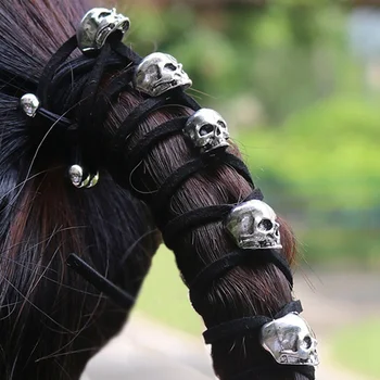 Lady Punk Retro Metalik 3D Kafatası saç bandı Halat Kravat Wrap At Kuyruğu Tutucu saç aksesuarları